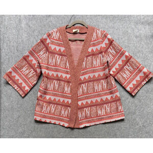 Vintage Lane Bryant Cardigan Womens Large Red Aztec Open Front 3/4 Sleeve
